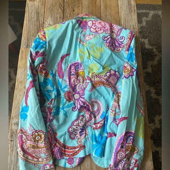 Ralph Lauren Women's Collar Long Sleeves Three Button Blue Paisley Blazer Size 2 - Picture 3 of 5